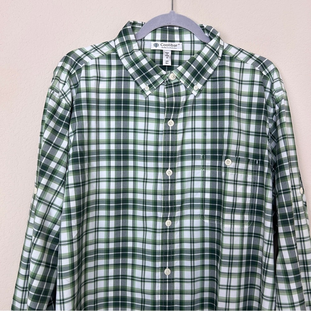 Coolibar men’s long sleeve green check plaid button down size L - Picture 2 of 9